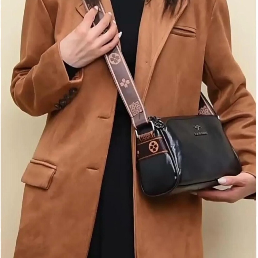 FUMDDAISHU FASHION Soft Leather Crossbody Versatile Boston Bag Black and Brown - Picture 2 of 15
